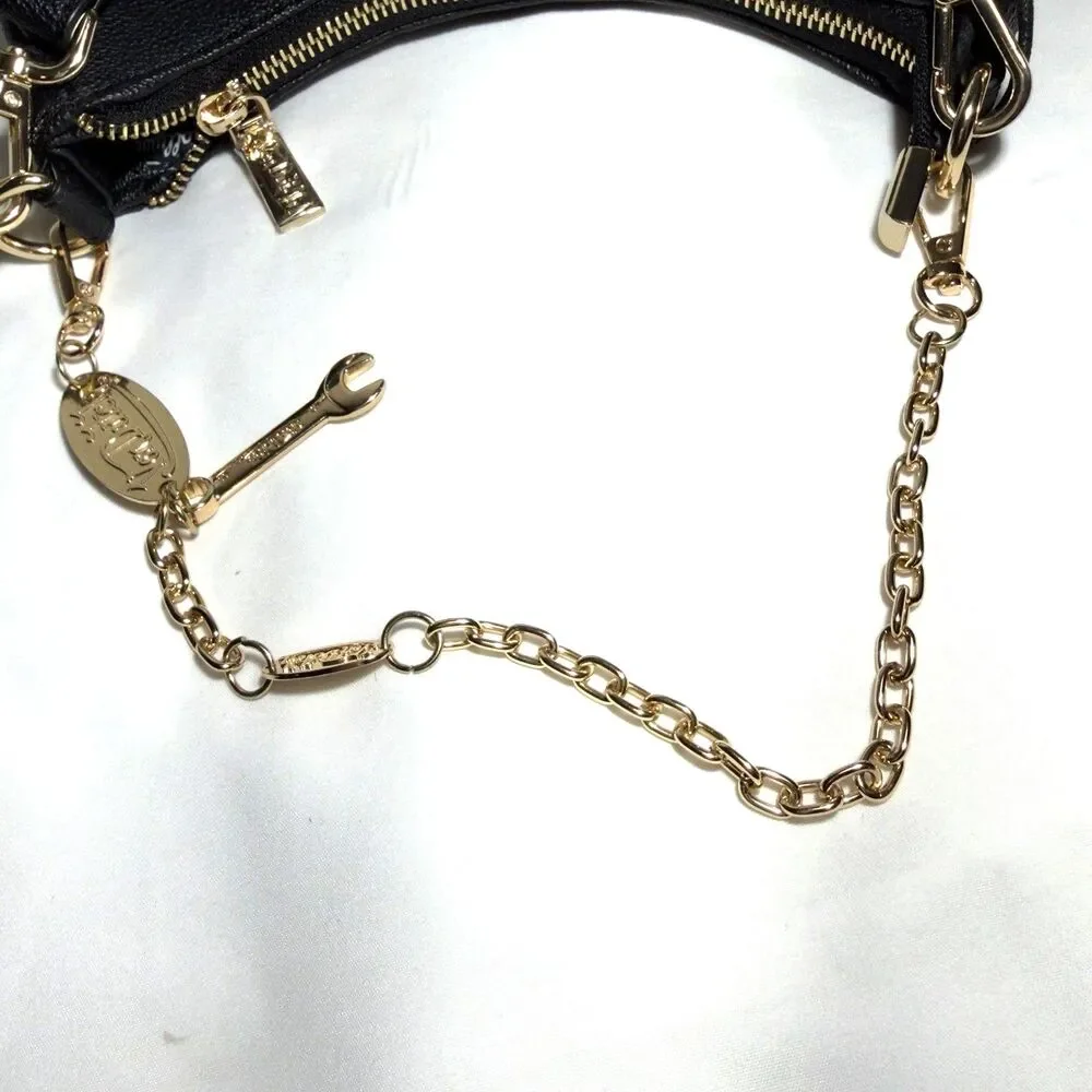 Von Dutch Classic Black Vegan Patent Logo Shoulder Bag Chain Wrench Charm NWOT